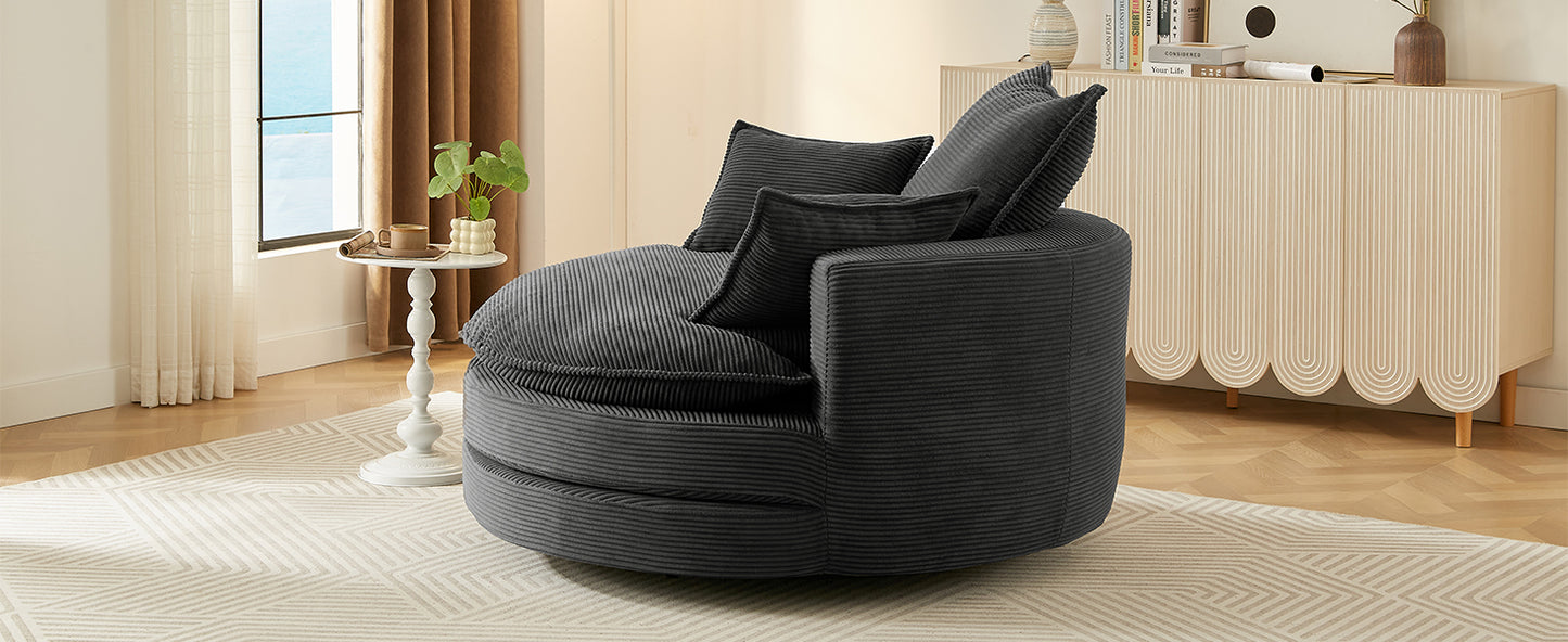 Oversized 360° Swivel Chair with Dual-Layer Cushions - Black