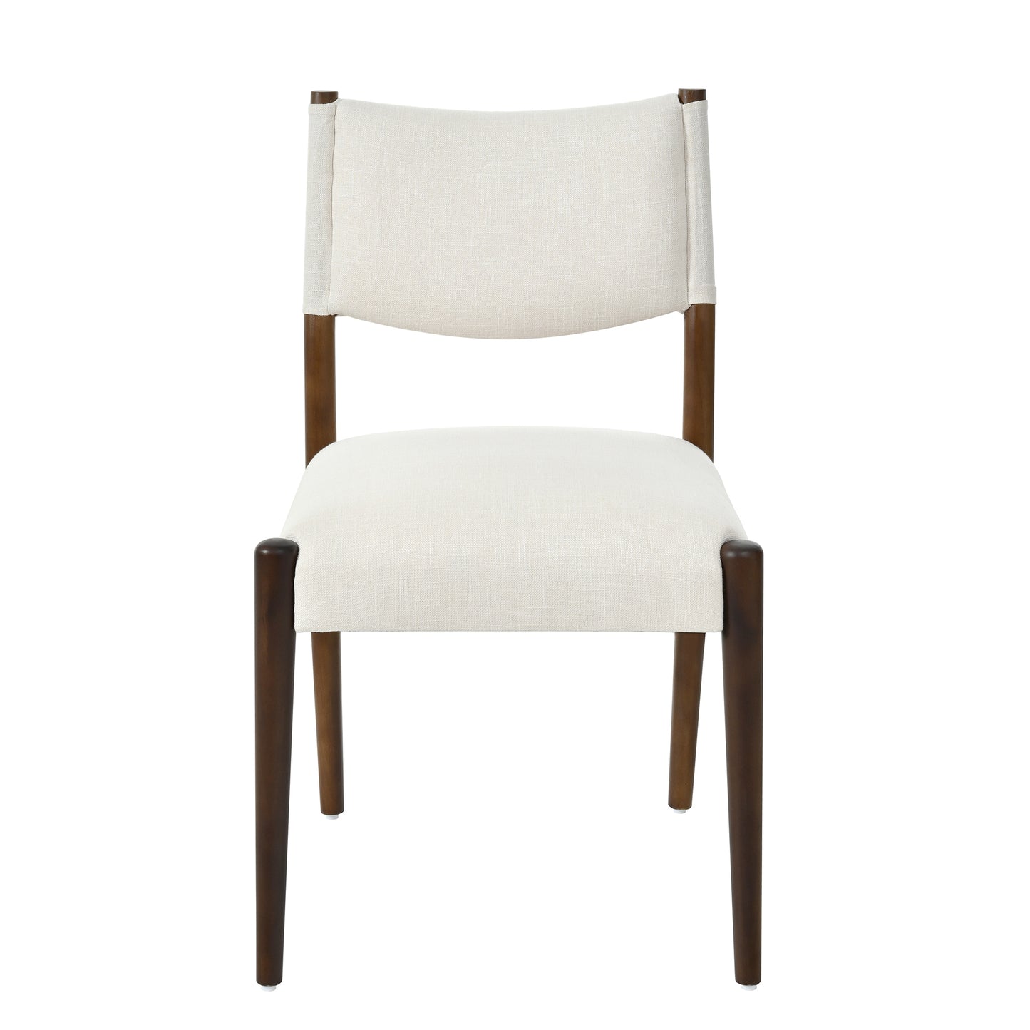 Modern Dining Chair Set of 2 - Thick Cushion & Solid Wood Legs - Beige & Walnut