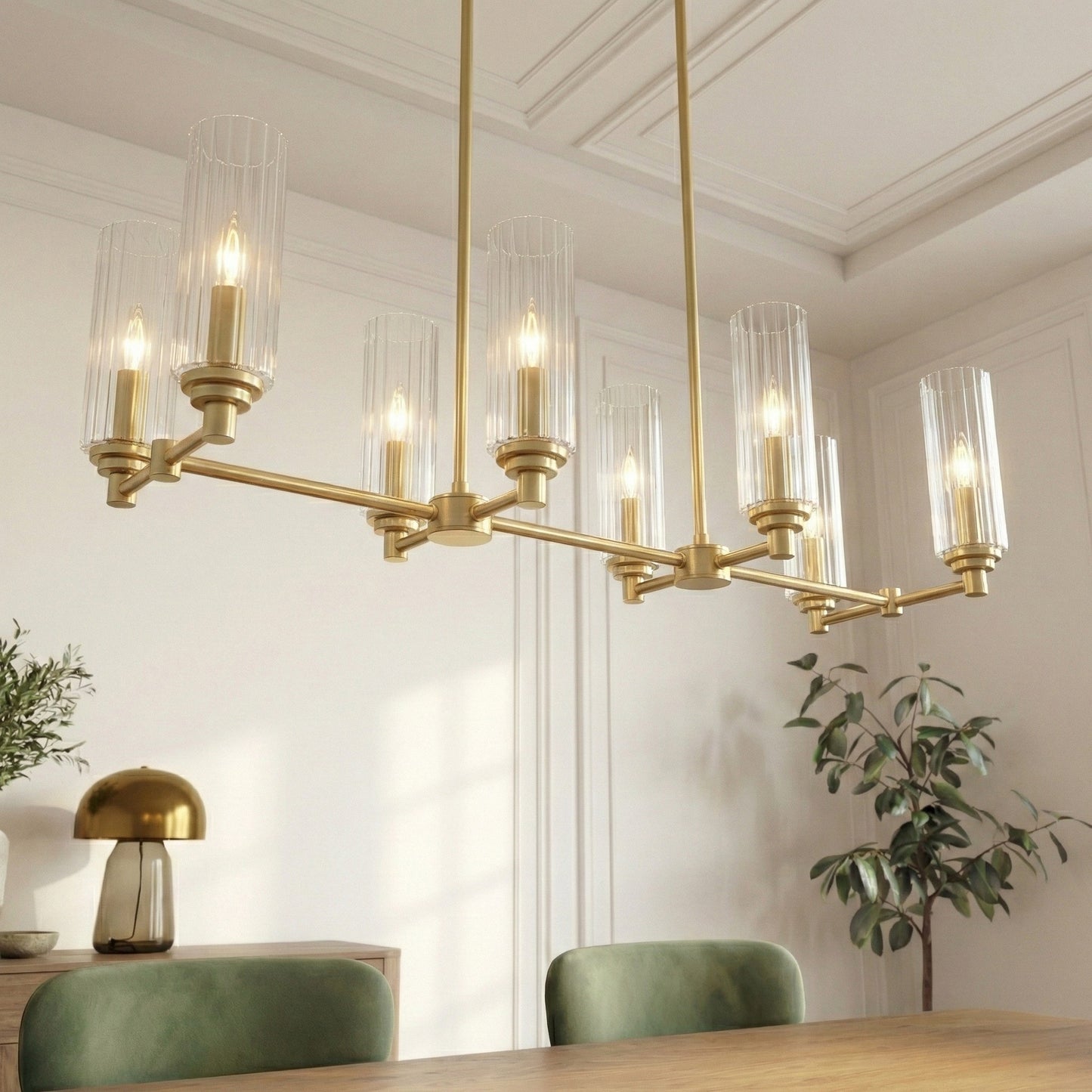 Willow Eight Lights Island With Clear Ribbed Glass Pendant Lamp -