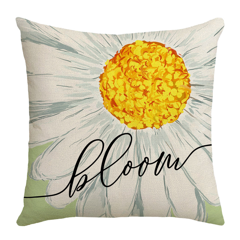 Summer Chrysanthemum Pillow Cover Green Plant Flower Linen 45x45cm Nordic Style
