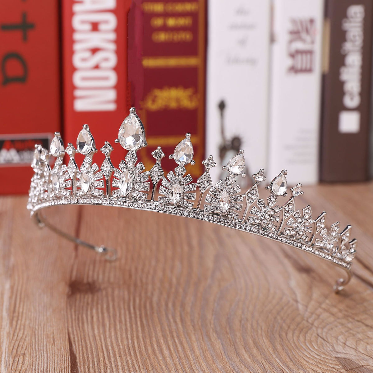Bridal Tiara Crown for Wedding - Gold & White Rhinestone Headband