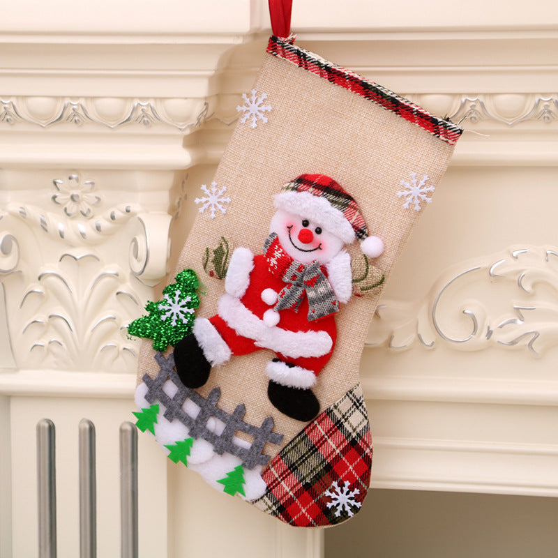 Medium Linen Christmas Gift Bag for Decorations - 23x16cm