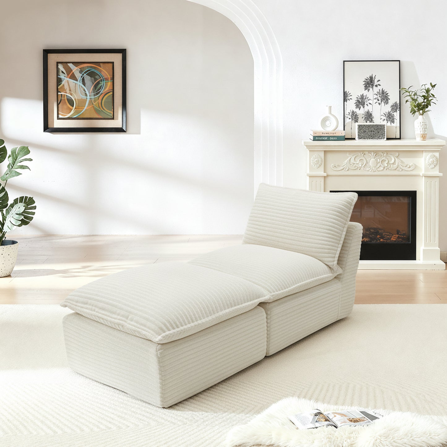 Modern White Corduroy Cloud Sofa - Comfortable & Stylish