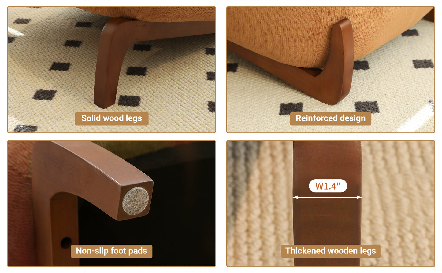 Cozy Armless Accent Chair with Solid Wood Legs - Caramel