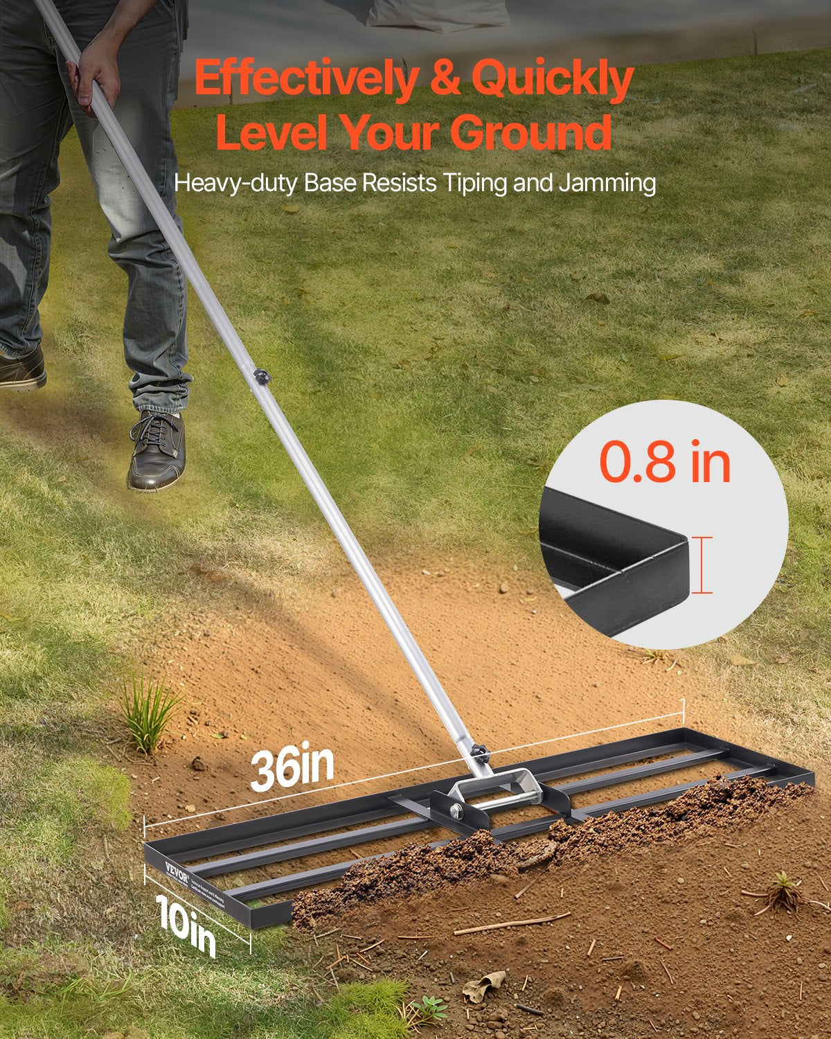 Heavy Duty Lawn Leveling Rake with Adjustable Handle 36x10in Garden Tool