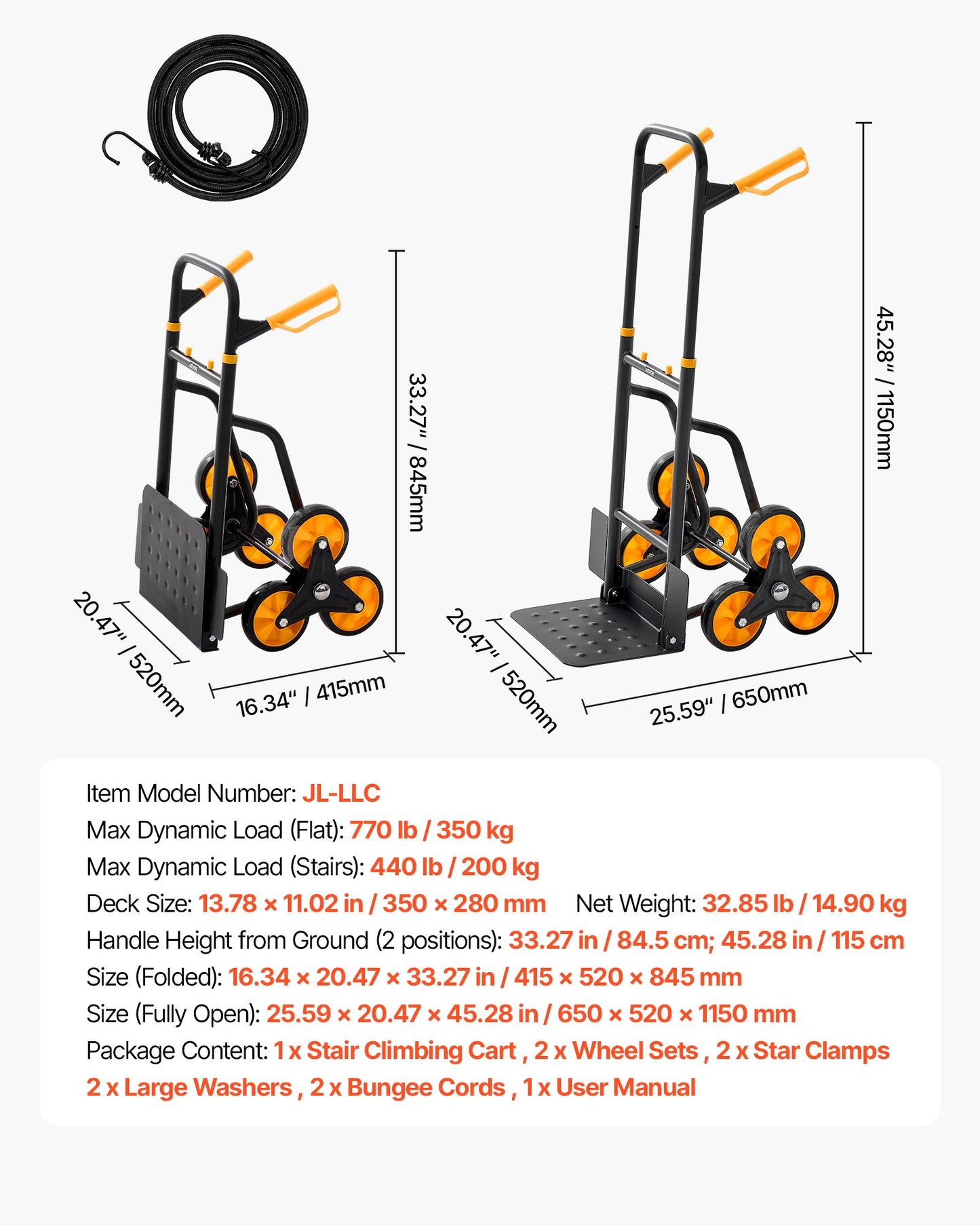 Heavy-Duty Stair Climbing Hand Truck with Folding Design, 440 Lb Capacity - Black