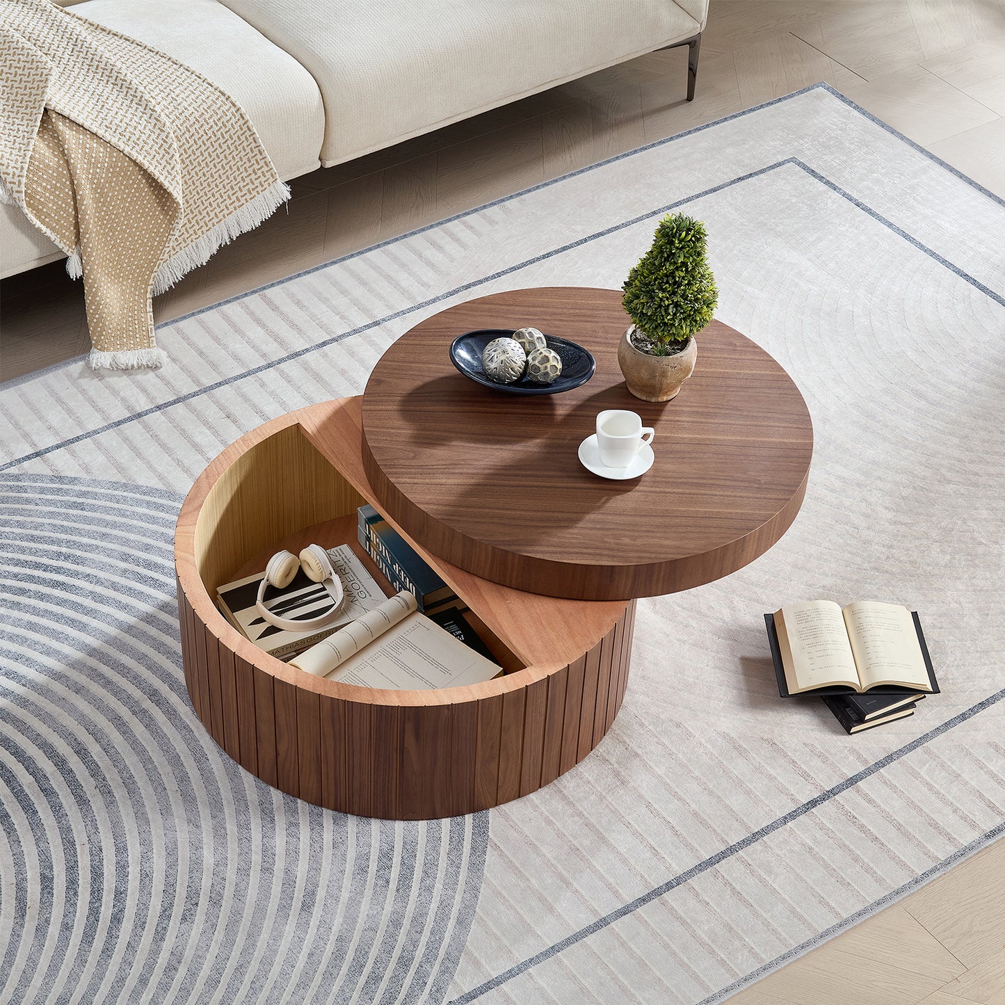 Modern Round Coffee Table With Storage Accent Tea For Living Room