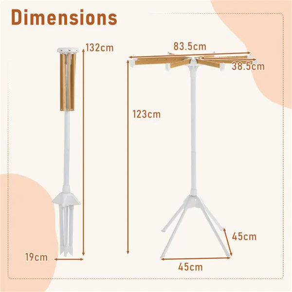 Foldable Bamboo Clothes Drying Rack with 40 Hanger Slots, Space Saving Indoor Laundry Stand