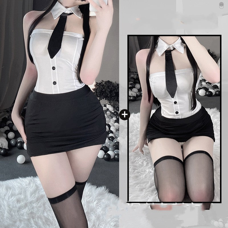 Women's Underwear Secretarial One-Piece Lingerie Set with Stockings