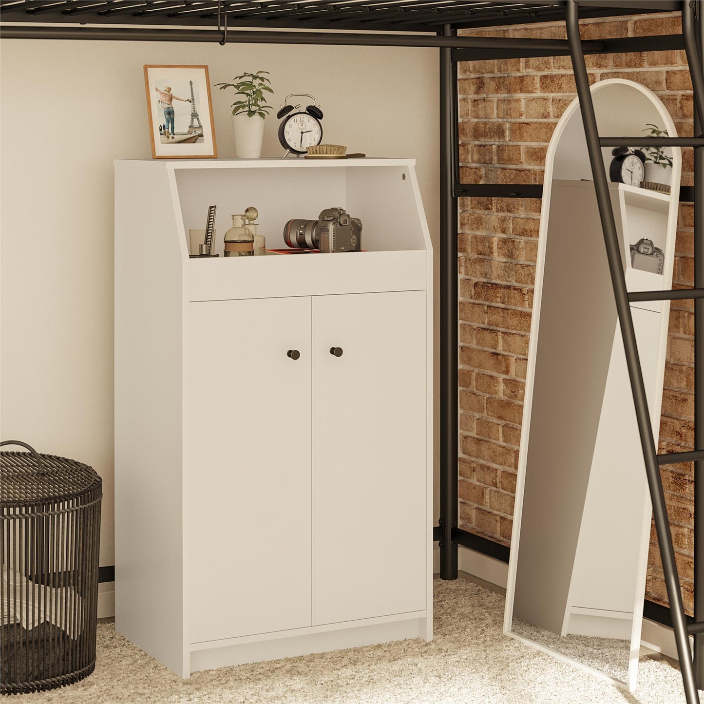 The Loft 2 Door Storage Tower - White Fiberboard Cabinet