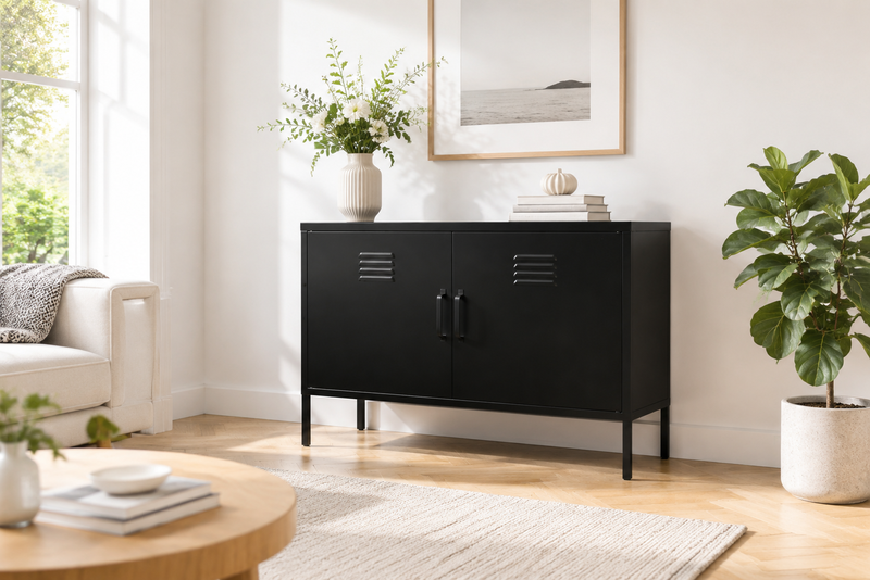Black 2-Door Metal Storage Cabinet with Adjustable Legs