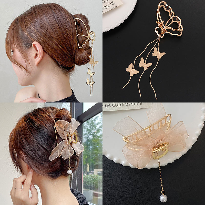 Hair Catch Clip - Metal Bow & Butterfly Designs