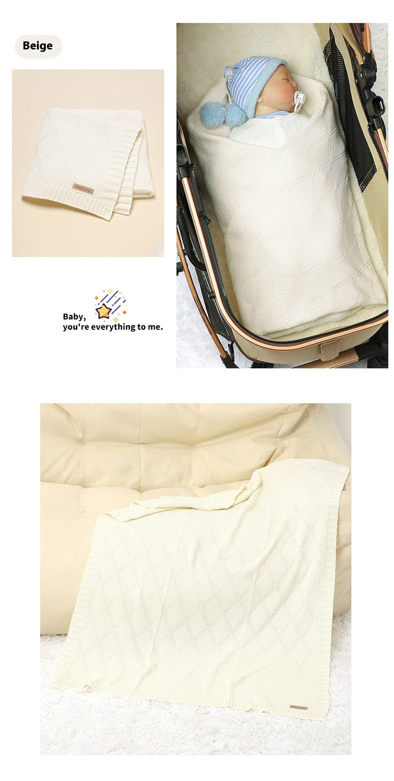 Baby Knitted Blanket 70x90cm Cotton Solid Color Bedding for Toddler