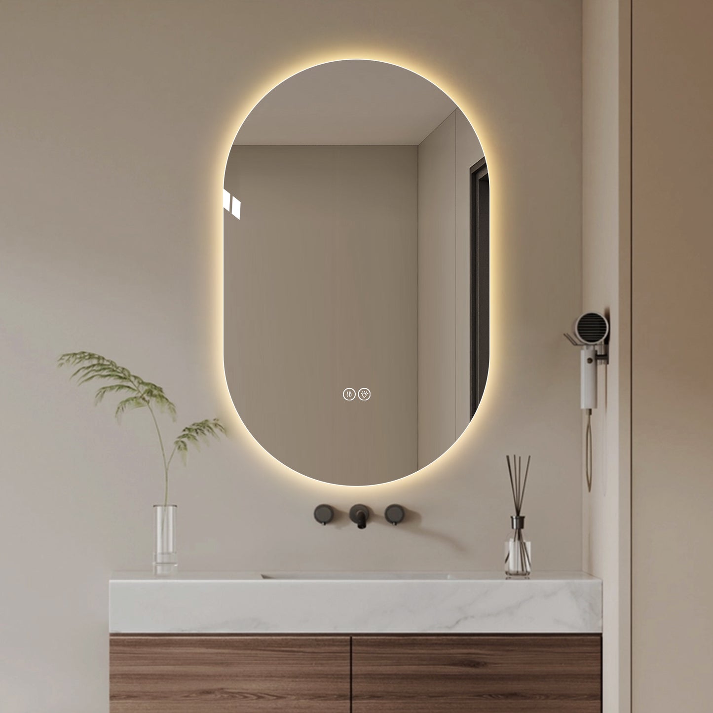 48x30 Inch Smart LED Touch Screen Anti-Fog Bathroom Mirror