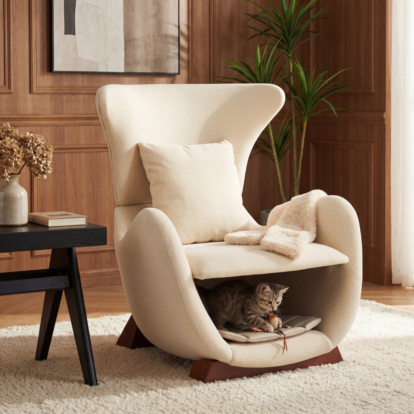 Beige Polyester Accent Chair with Pet Storage - 330 Lbs Capacity