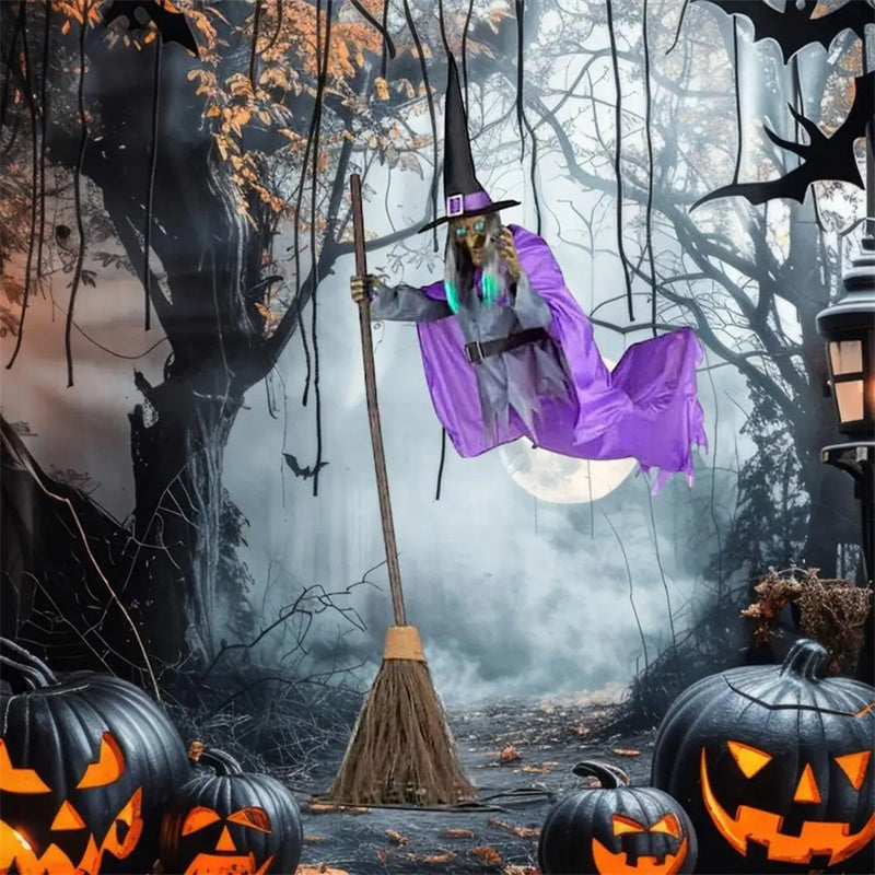 Large Flying Witch Halloween Decoration Outdoor Animatronic Horror Prop with Sound