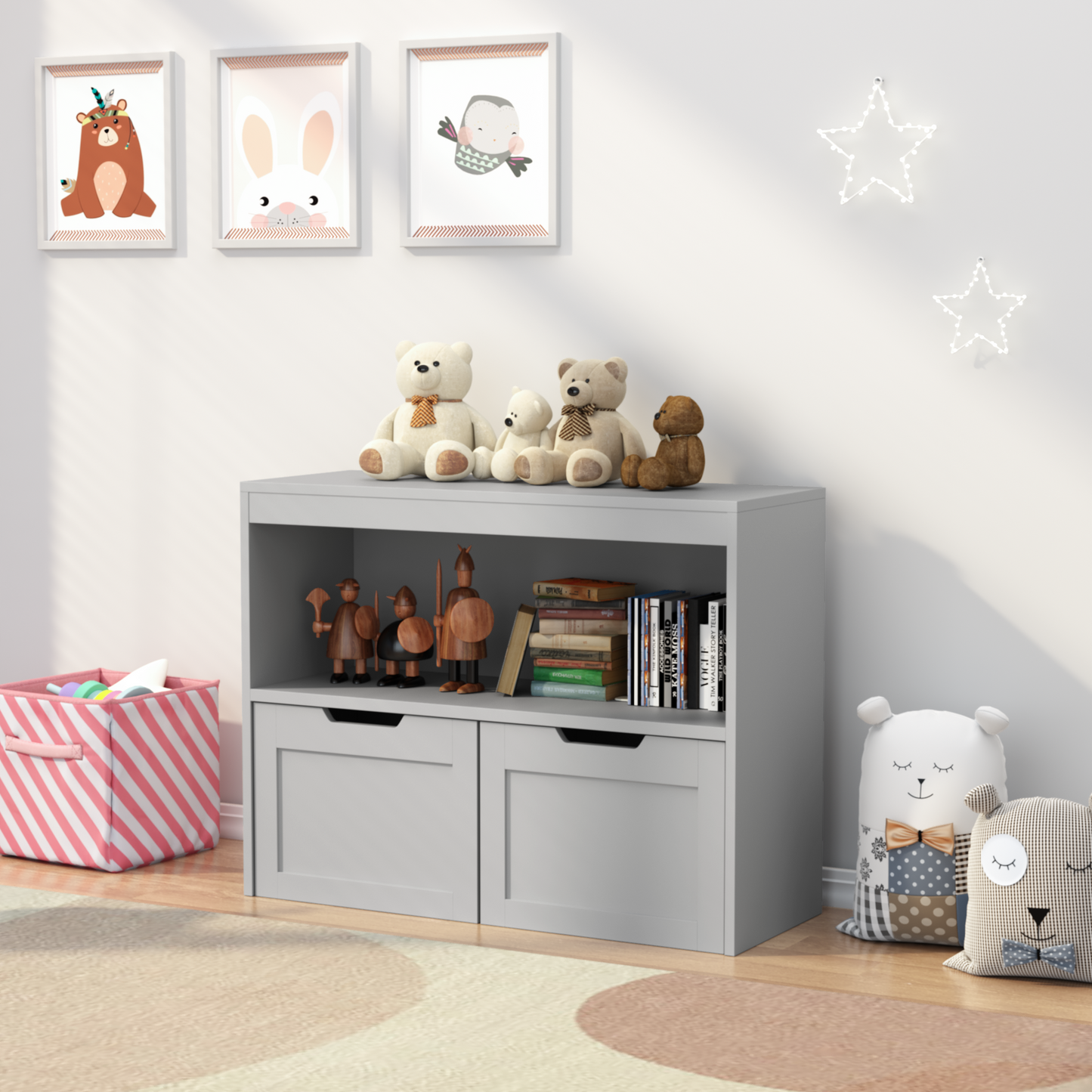 Gray Book Organizer & Toy Storage Cabinet - Large Capacity