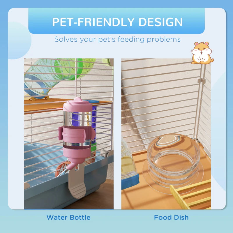 Pet Hamster Cage with Exercise Wheel and Tubes, 5 Tiers, Portable Light Blue