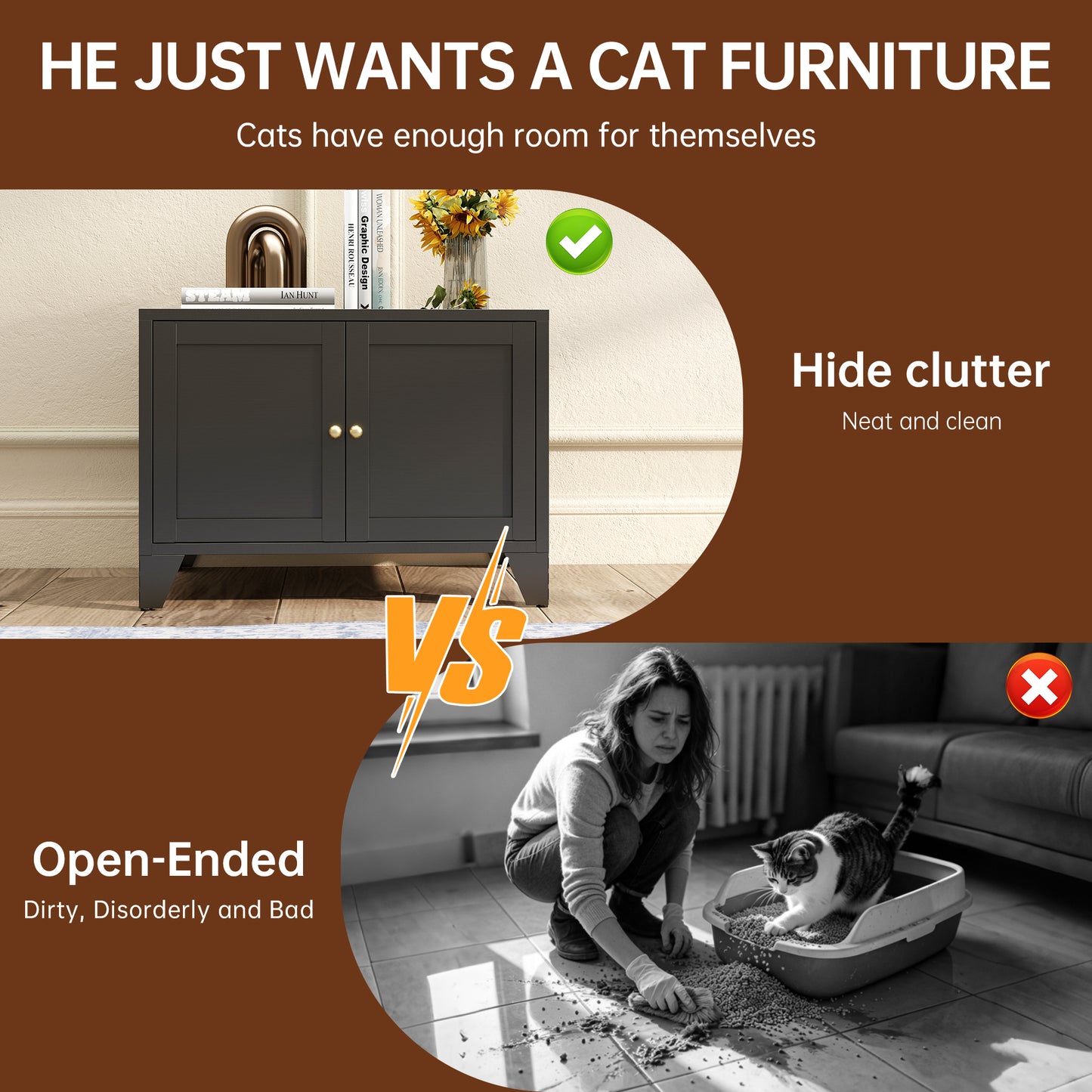 Metal Cat Litter Box Enclosure - Modern Hidden Pet Furniture