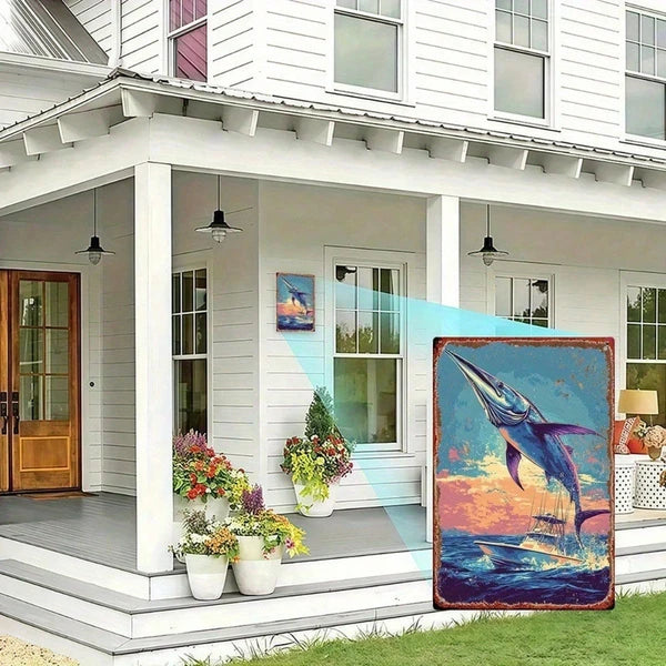 Vintage Ocean Fishing Metal Sign - 8x12 Inch Wall Art