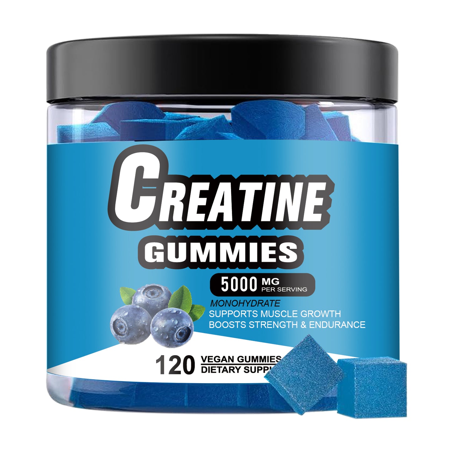 Creatine Monohydrate Gummies 5000mg Vegan Blueberry Support Muscle & Brain Health - 120 Gummies