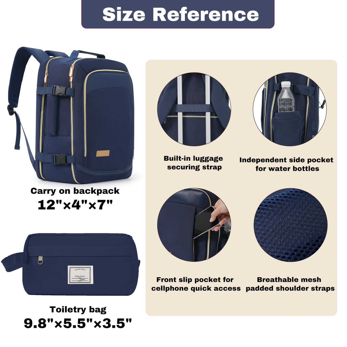 24-Inch Checked Suitcase Set with Travel Duffel & Toiletry Bag - Navy