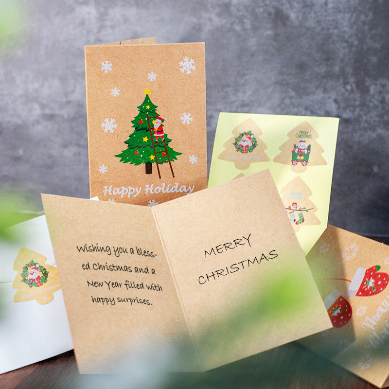 Christmas Kraft Paper Blessing Card Set with Envelopes and Stickers – Festive Holiday Messages