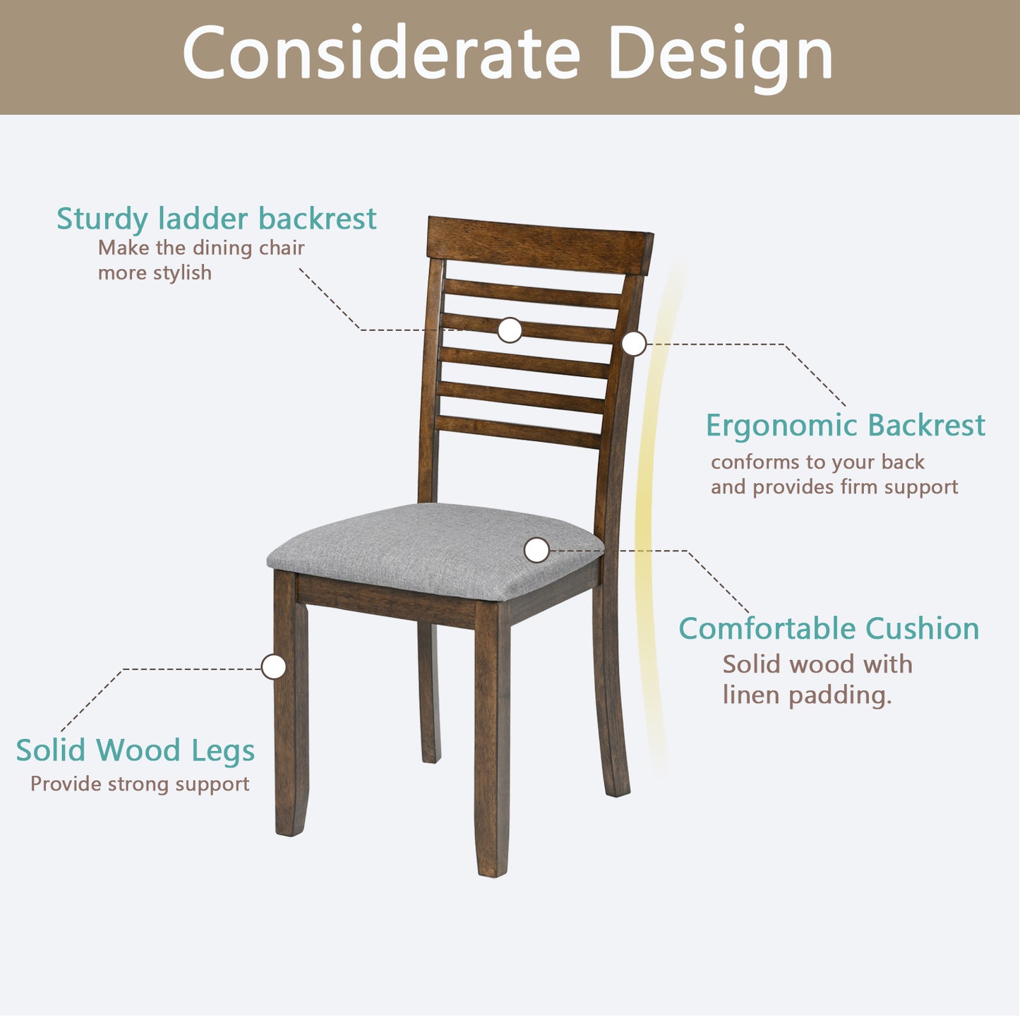 Wooden Dining Chairs Set of 4 with Padded Seat - Walnut