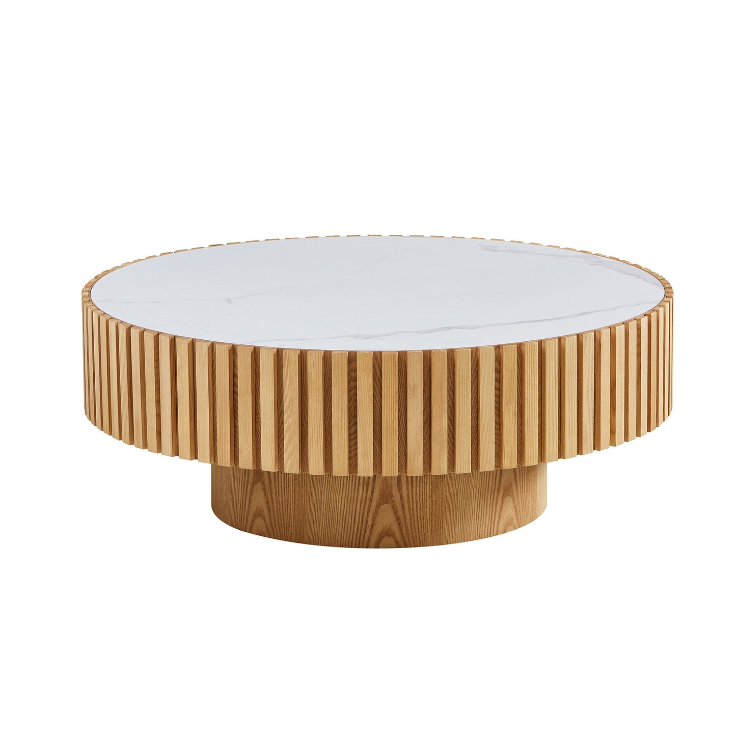 Modern Round Coffee Table with Sintered Stone Top - Oak