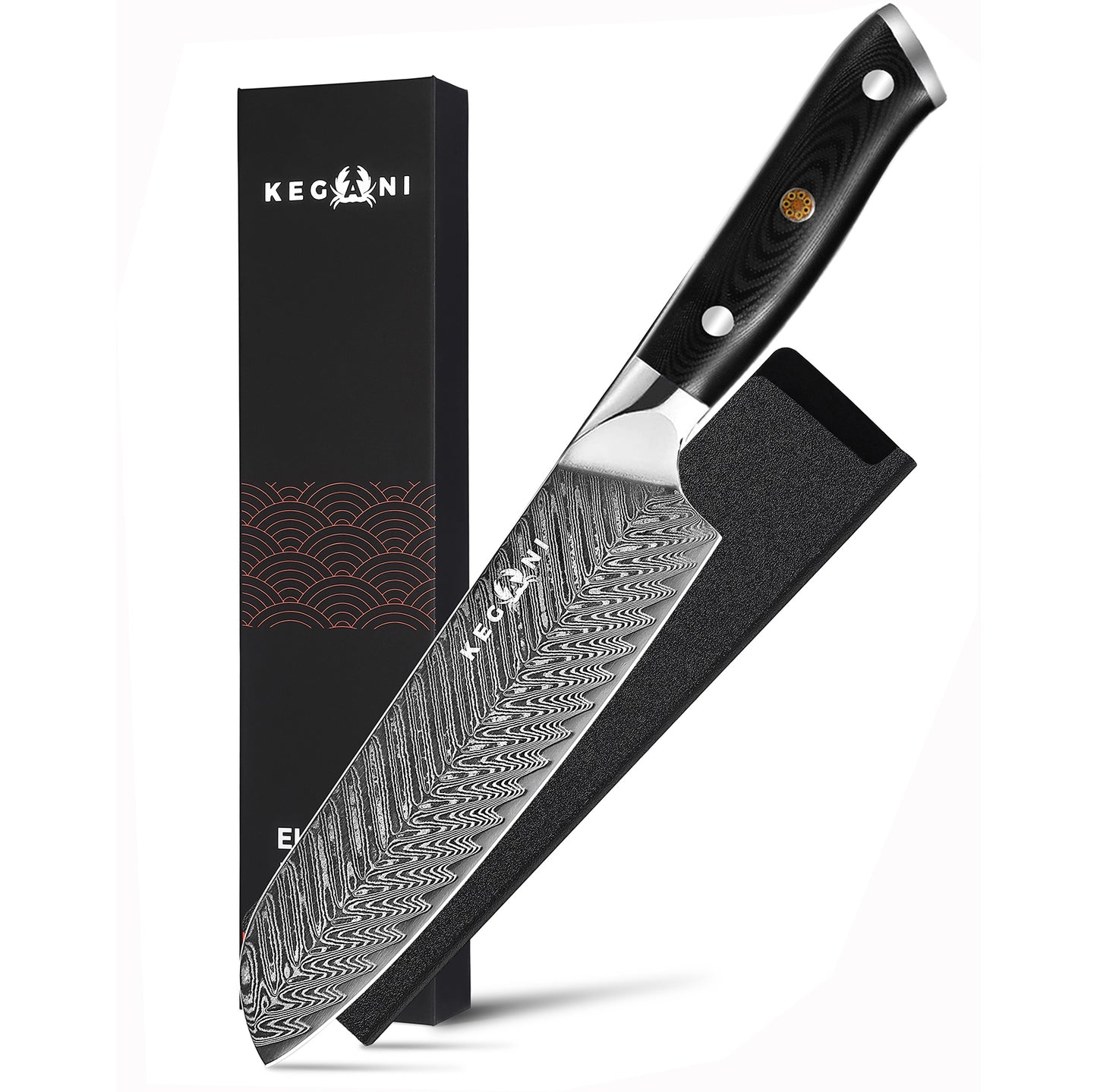 7-Inch Damascus Santoku Knife - AUS-10 Steel, Full Tang Design