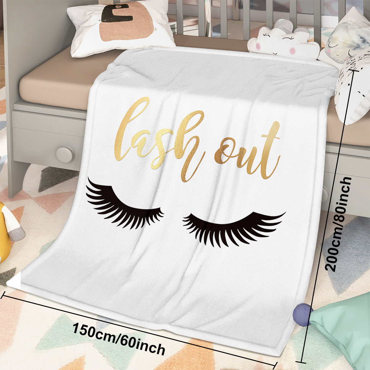 Long Eyelashes Print Plush Throw Blanket - Reversible Flannel Fleece