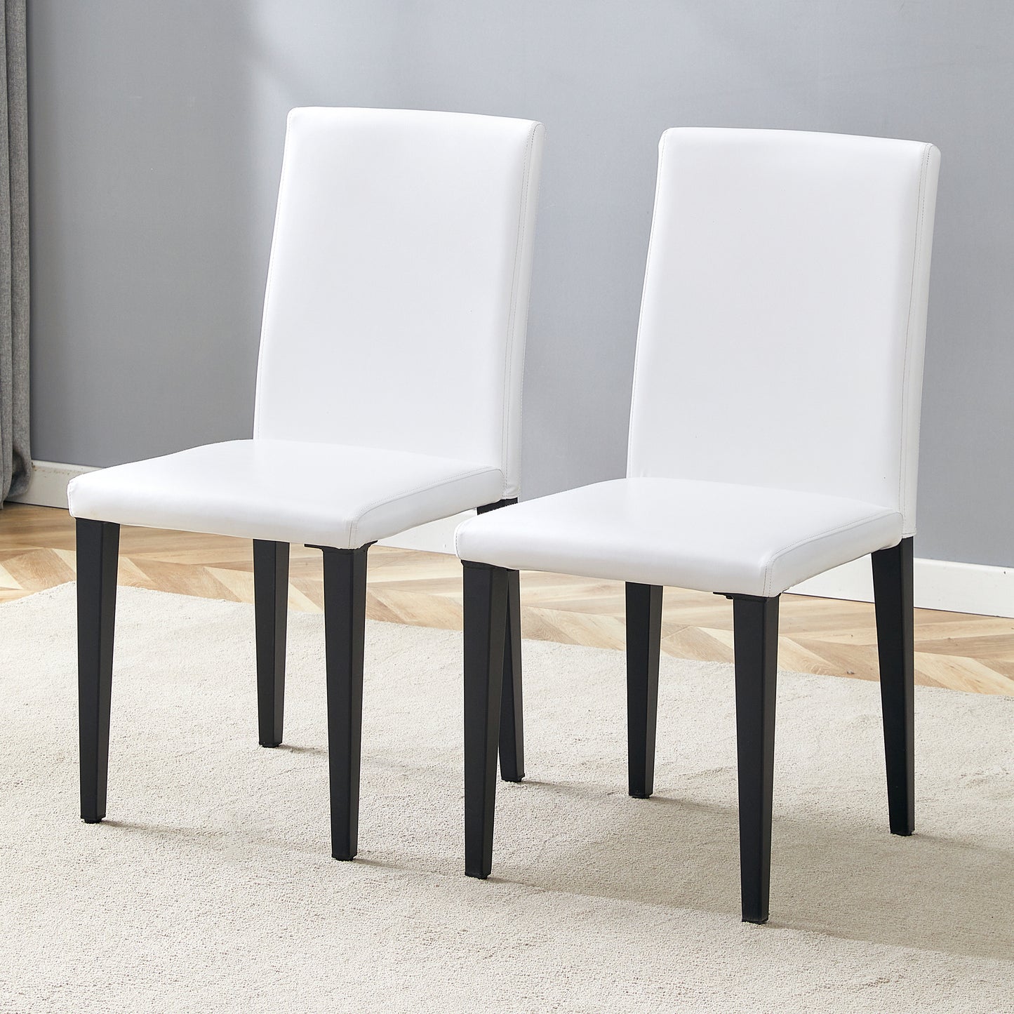Set Of 2 White PU Dining Chairs 35.4in High, 18.5in Ergonomic