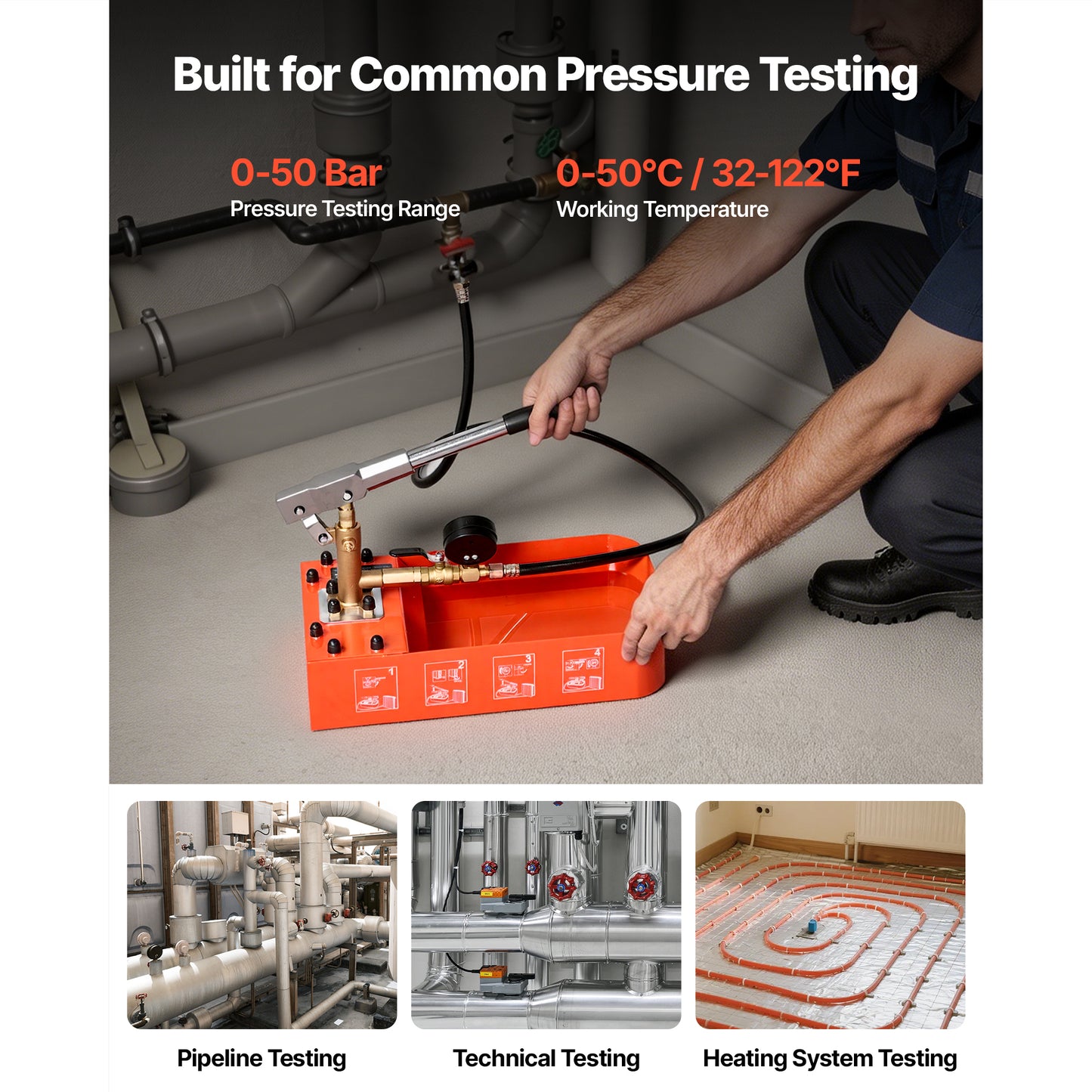 Hydrostatic Test Pump 2 Gallon Water Pressure Tester with Gauge - Hydraulic Pipe Leak Detection Kit