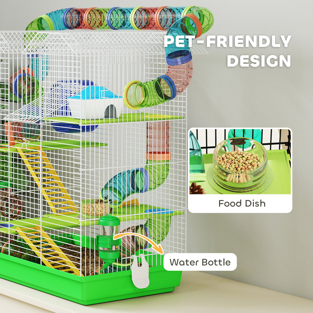 18.5-Inch Small Animal Hamster Cage with Tunnels Water Bottle and Accessories