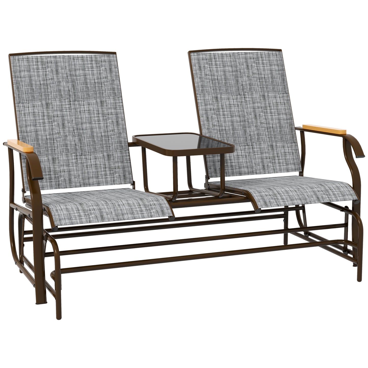 Outdoor 2-Person Glider Bench with Table - Gray Steel Frame