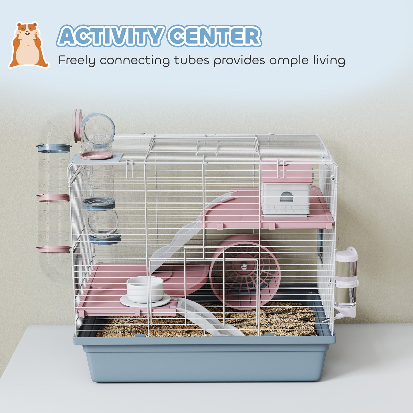 Small Animal Hamster Cage with Tunnels & Accessories, 3-Tier Blue