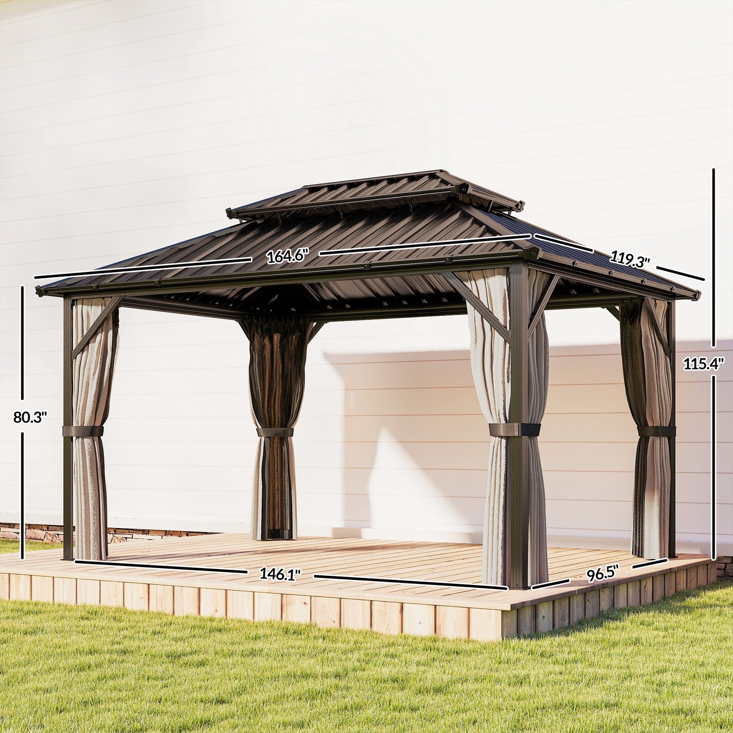 10' x 14' Hardtop Gazebo with Steel Roof Canopy - Brown