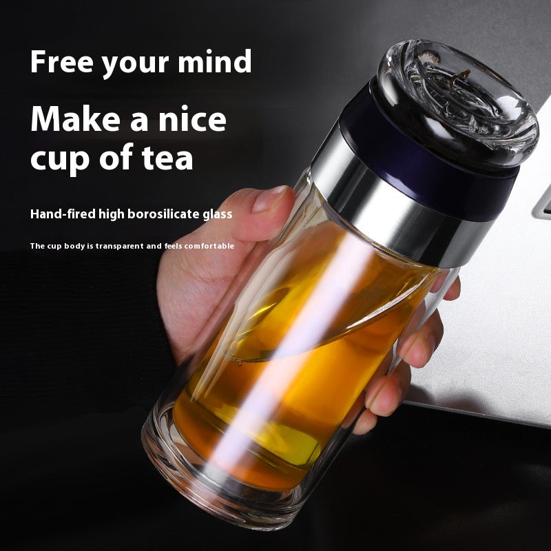 Double Wall Heat-Resistant Glass Tea Cup with Leakproof Seal 280ml