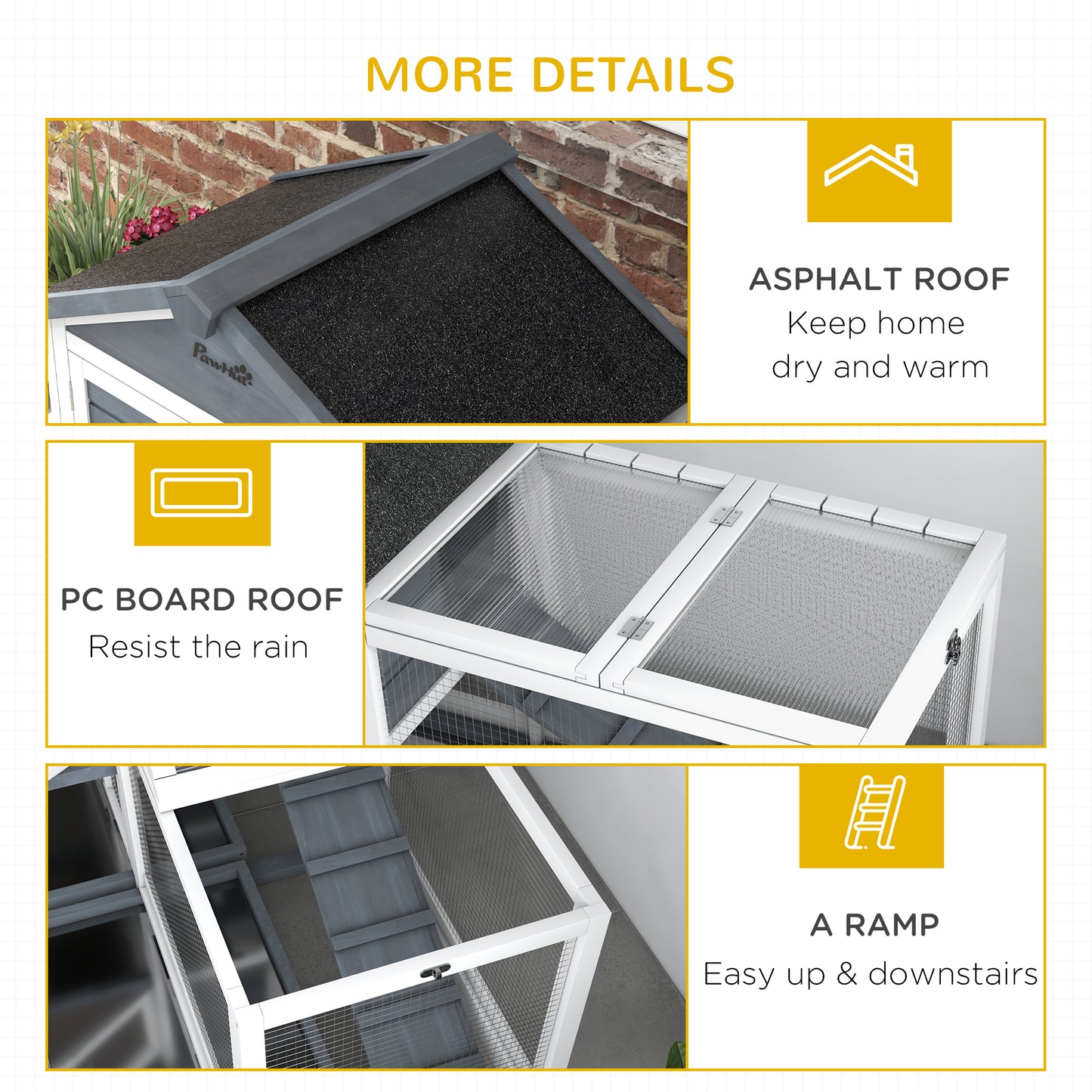 Wooden Rabbit Hutch with Openable Roof & Storage - 65 Inch Pet House for Small Animals, Gray