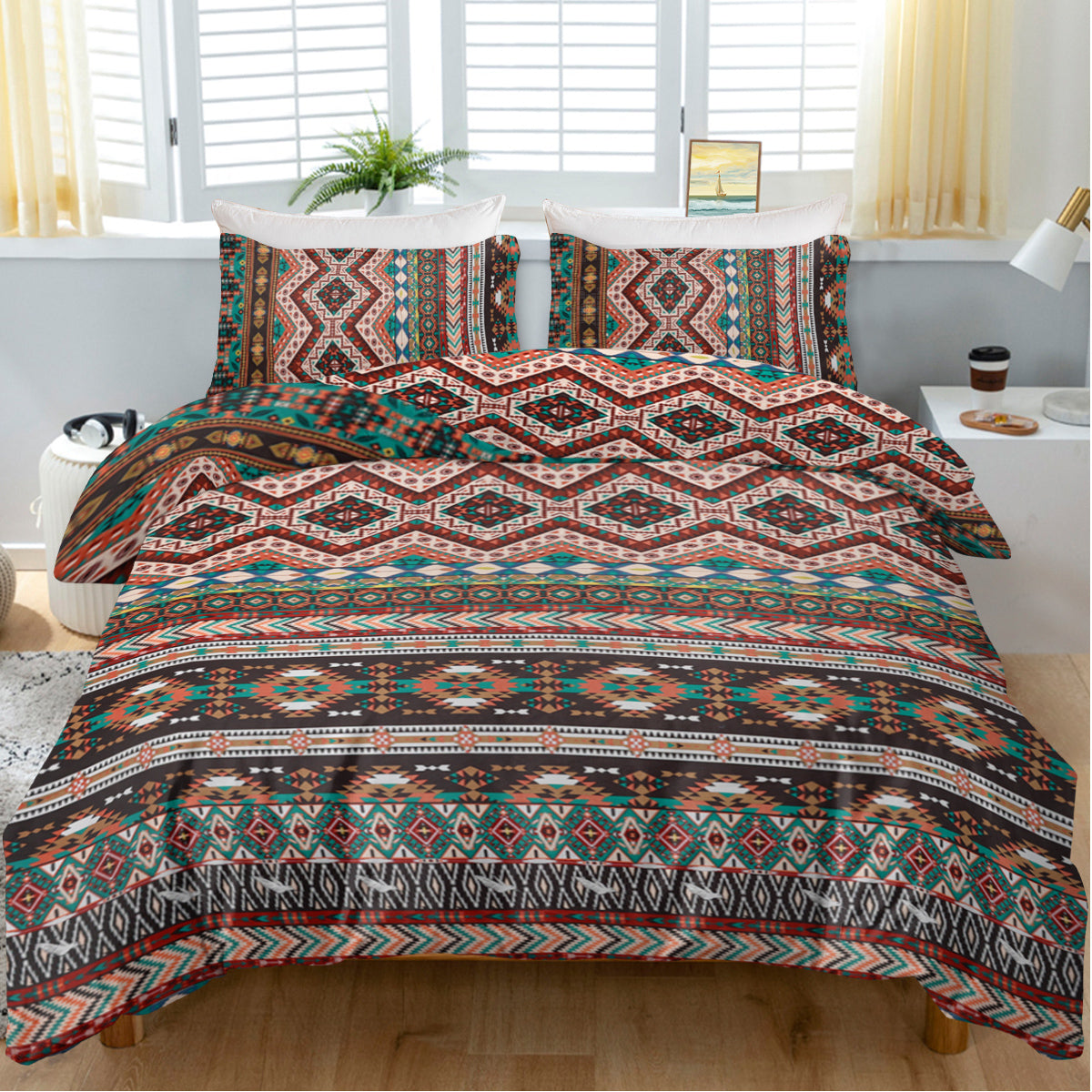 Bohemian Duvet Cover Set - Microfiber Lightweight Bedding for All Seasons - Full Brown