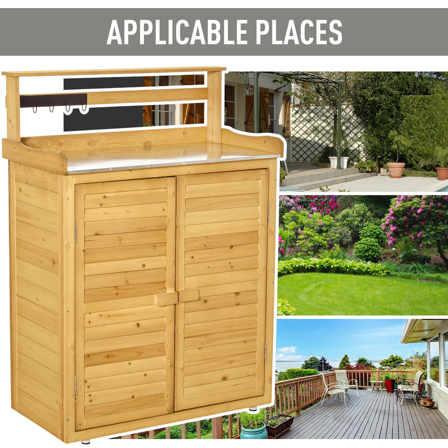 Outdoor Garden Tool Storage Shed with Potting Bench - Weatherproof Fir Wood, Yellow