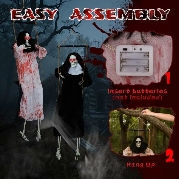 Hanging Grim Reaper Ghost Decorations - 3ft LED Eyes & Sounds (2-Pack)