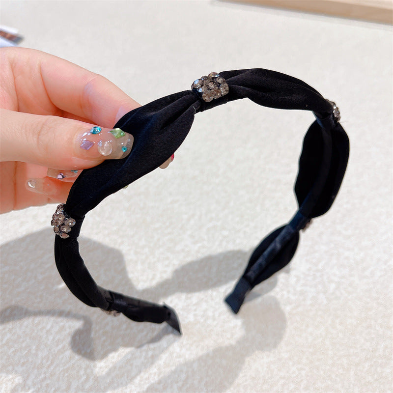 Luxury Silk Hairband with Rhinestones & Bow Knot - Handmade Women’s Accessory
