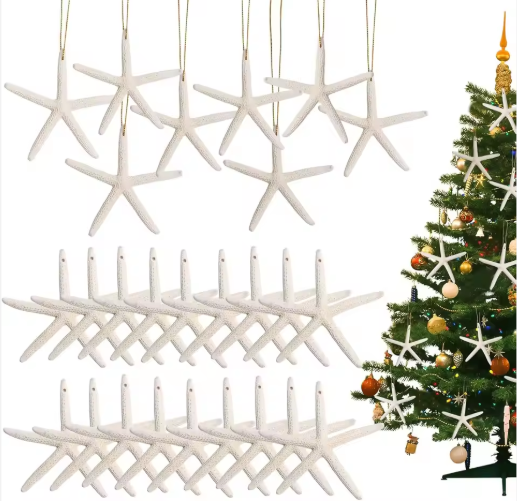 20 PCS Natural Starfish Hanging Ornaments - 3-4'' White