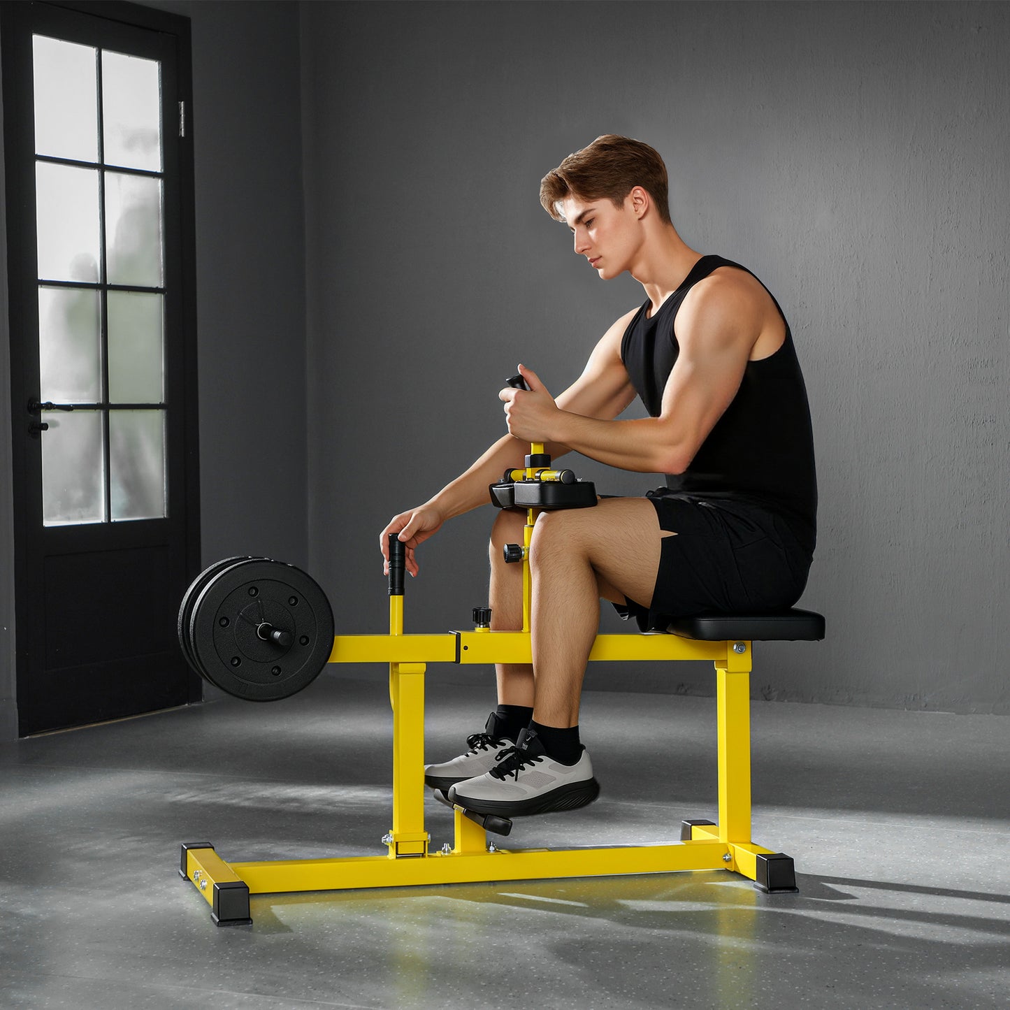 Adjustable Steel Seated Calf Raise Machine - Yellow