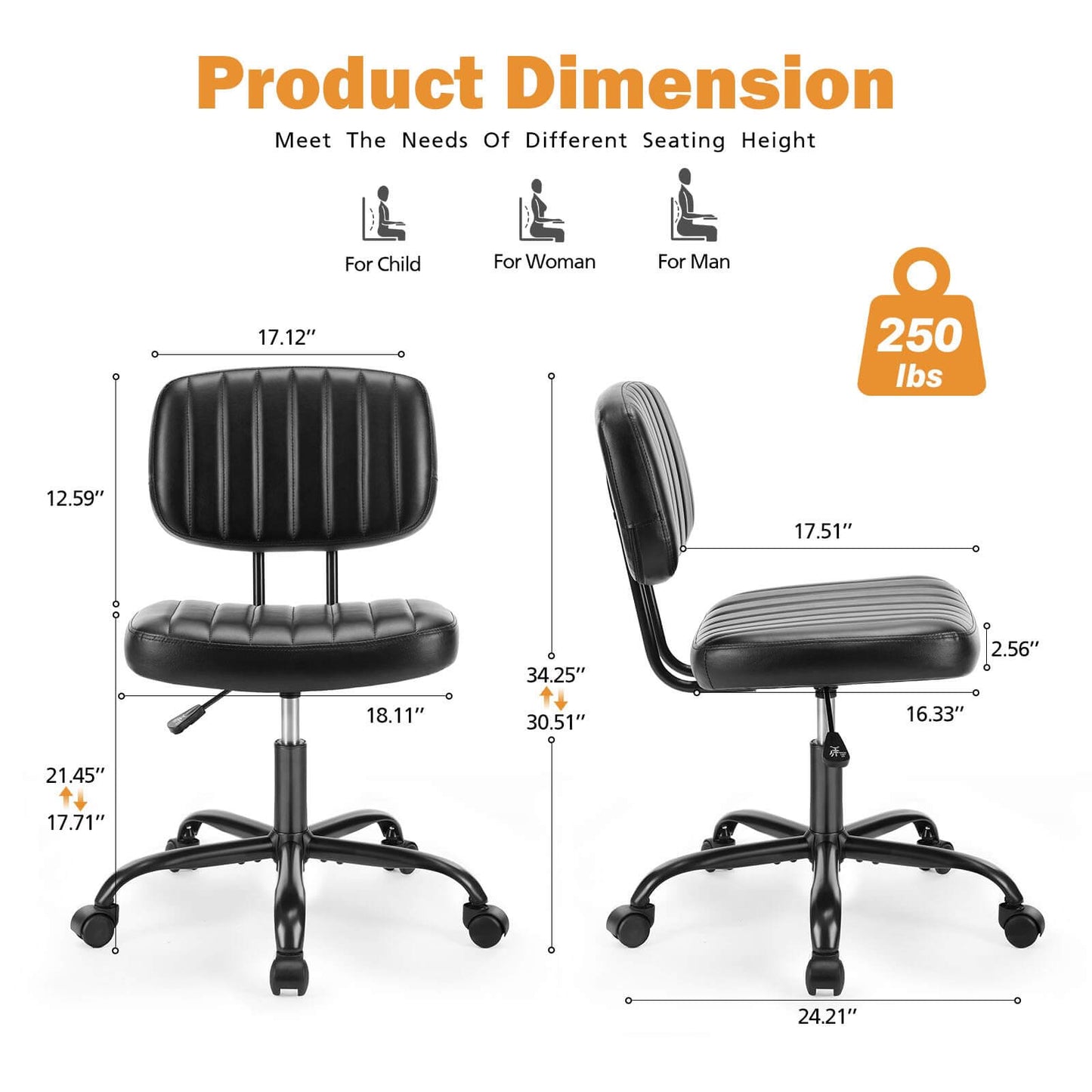 Adjustable Height 360° Rolling Swivel Office Chair - Multiple Colors
