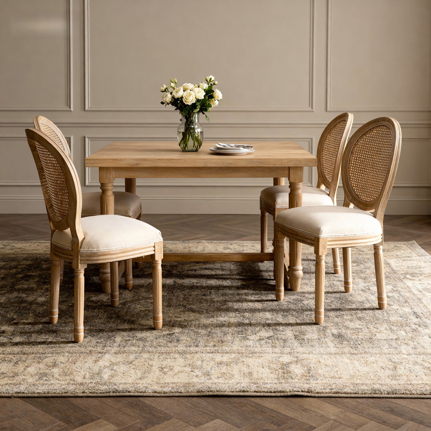 French Country Dining Chairs Set of 2 - Upholstered Beige