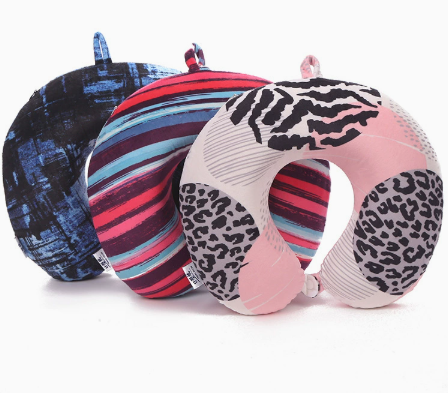 Printed Travel Neck Pillow with Micro Beads and Carry Loop - Support & Comfort