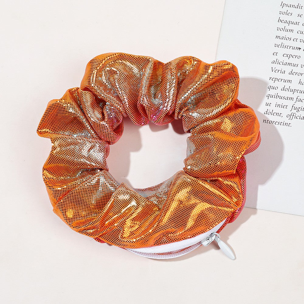 European & American Printed Satin Hair Ring with Zipper - Large Intestine Style