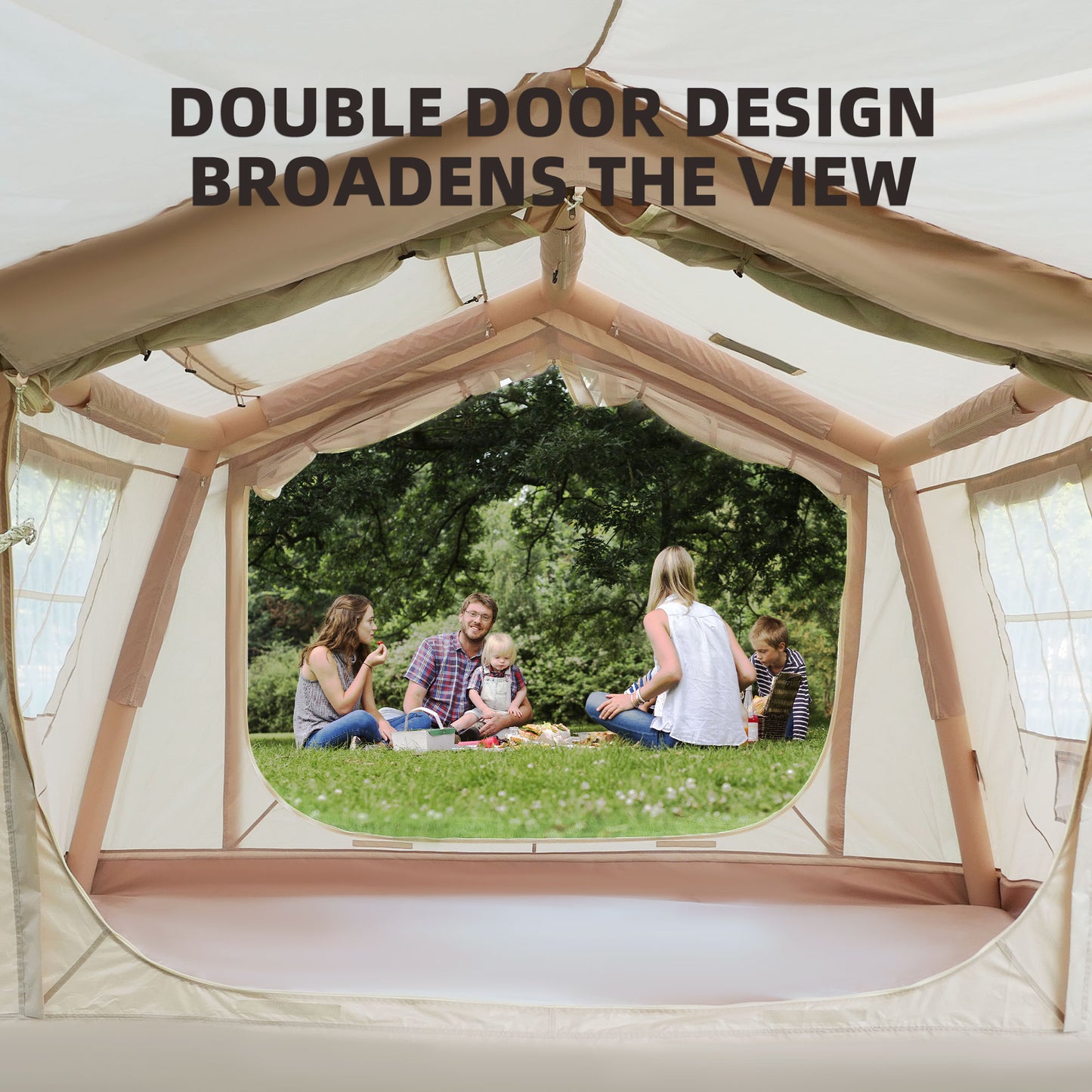 Inflatable Camping Tent with Canopy - Waterproof Beige 4-8 Person